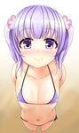  1girl bikini blush breasts navel new_game! okage purple_eyes purple_hair small_breasts solo suzukaze_aoba 