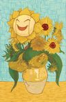  ^o^ closed_eyes fine_art_parody flower gen_2_pokemon no_humans open_mouth parody pokemon pokemon_(creature) signature smile solo sunflora sunflower sunflowers_(van_gogh) vase zimmay 