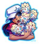  black_hair blue_eyes brittany_fuerst dark_skin gen_2_pokemon hat holding open_mouth original pokemon pokemon_(creature) pokemon_trainer signature star togepi too_many watermark web_address 