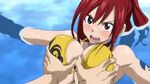  animated animated_gif bikini breast_grab breasts cleavage erza_scarlet fairy_tail large_breasts long_hair red_hair swimsuit 