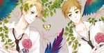  america axis_powers_hetalia blonde_hair blue_eyes butterfly england flower green_eyes ribbon short_hair tie 