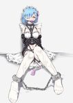  1girl arms_behind_back artist_request ball_gag bdsm blue_hair bondage chains cuffs female maid re:zero_kara_hajimeru_isekai_seikatsu rem_(re:zero) solo vibrator white_legwear 