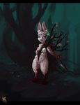  blood breasts female flower forest fur gore hair hi_res knife lagomorph looking_at_viewer mammal multi_breast newd nipples open_mouth painting pawpads plant pussy rabbit short smile teeth tongue tree white_fur 