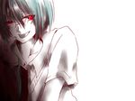  blue_hair glasses hatsune_mikuo parupiru red_eyes seifuku short_hair smile tie tongue vocaloid yandere 