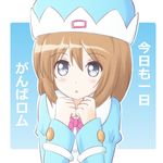  atair blue_eyes blush brown_hair ganbaruzoi hat looking_at_viewer neptune_(series) open_mouth rom_(choujigen_game_neptune) short_hair solo translation_request 