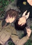  axis_powers_hetalia brown_hair couple green_eyes sleeping south_italy spain tie uniform yaoi 