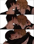  black_hair blonde_hair couple durarara!! heiwajima_shizuo kiss orihara_izaya short_hair yaoi 