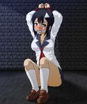  1girl bdsm blush bondage character_request female gag school_uniform shin-kai solo source_request white_legwear 