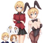  animal_ears bangs bare_shoulders black_legwear black_leotard black_skirt blonde_hair blue_eyes blush bow bowtie braid breasts bunny_ears bunny_girl bunny_tail bunnysuit cleavage closed_eyes commentary_request covered_navel covered_nipples darjeeling detached_collar dress fake_animal_ears girls_und_panzer hal_(ojou) hat imagining large_breasts leotard light_smile long_hair long_sleeves looking_at_viewer military military_jacket military_uniform multiple_girls multiple_views necktie open_mouth orange_hair orange_pekoe pantyhose pleated_skirt sailor_dress sailor_hat shiny skirt smile st._gloriana's_military_uniform tail tears thighs thought_bubble tied_hair translation_request twin_braids uniform white_dress wrist_cuffs younger 