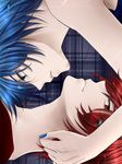  akaito blue_eyes blue_hair kaito nail_polish red_eyes red_hair short_hair vocaloid 