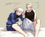  albino axis_powers_hetalia bed blonde_hair blush gloves happy prussia shorts uniform 