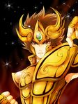  armor bad_id bad_pixiv_id brown_eyes brown_hair gold_armor gold_saint highres leo_aiolia looking_at_viewer male_focus odawara_ai saint_seiya solo star upper_body 