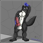  aaron_(artist) abs animal_genitalia animal_penis anthro backdraft balls big_balls big_penis canine canine_penis erection knot male mammal navel nipples nude open_mouth penis solo standing wolf 