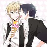  black_hair blonde_hair blush couple durarara!! heart heiwajima_shizuo ice_cream orihara_izaya short_hair tongue wink yaoi yellow_eyes 