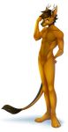  alpha_channel anthro antlers blue_eyes brown_fur brown_hair cervine claws deer deergon dragon erika_gray featureless_crotch fur hair heterochromia horn hybrid looking_at_viewer male mammal orange_fur simple_background solo standing toe_claws toman_white transparent_background yellow_eyes 