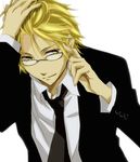  blonde_hair durarara!! glasses heiwajima_shizuo jacket smile suit tie yellow_eyes 