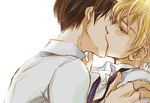  blonde_hair blue_eyes brown_hair couple kiss ootori_kyoya ouran_high_school_host_club seifuku short_hair suou_tamaki tie yaoi 