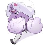  alien amethyst_(steven_universe) blushmallet breasts cartoon_network clothing dress eyes_closed female gem_(species) hair hair_over_eye happy long_hair not_furry open_mouth running solo steven_universe wedding_dress wedding_veil 