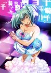  1girl breasts dark_skin green_hair ikkitousen large_breasts long_hair looking_at_viewer official_art ryofu_housen smile solo wink 