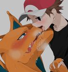  2boys agemono blush charizard drooling hat kiss male_focus multiple_boys open_mouth pokemon pokemon_(game) pokemon_rgby red_(pokemon) saliva size_difference super_smash_bros. tongue yaoi 