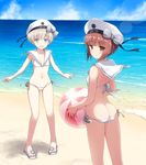  :d alternate_costume ass ball beach beachball bikini blue_eyes brown_eyes brown_hair butt_crack cloud day hat hyuuga_takashi kantai_collection looking_at_viewer looking_back lowleg lowleg_bikini matching_outfit multiple_girls no_socks ocean open_mouth sailor_bikini sailor_collar sandals short_hair silver_hair smile standing swimsuit white_bikini white_hat z1_leberecht_maass_(kantai_collection) z3_max_schultz_(kantai_collection) 