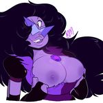  2016 3_eyes alien amethyst_(steven_universe) big_breasts black_hair blushmallet breasts cartoon_network clothed clothing eyewear female fingers fusion garnet_(steven_universe) gem gem_(species) glasses hair hi_res humanoid multi_eye nipples not_furry purple_eyes purple_skin smile steven_universe sugilite_(steven_universe) teeth tongue 