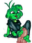  akunim anthro blue&#039;s_clues canine clothed clothing dog female foot_fetish footjob green_puppy_(character) legwear male mammal penis sitting stockings 