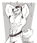  anthro armpit_hair armpits canine clothed clothing crocdragon89 facial_hair hair male mammal muscular partially_clothed pose sketch wolf 