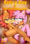  2016 amy_rose anthro anus areola bedroom_eyes blue_eyes blush breasts brown_fur butt chipmunk comic duo eyelashes female female/female fur green_eyes hair half-closed_eyes hearlesssoul hedgehog looking_at_viewer mammal nipples nude open_mouth pink_fur pussy rodent sally_acorn seductive sonic_(series) tongue tongue_out 