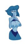  alien big_breasts blue_eyes blue_hair blue_skin blush blushmallet breasts cartoon_network clothed clothing clothing_lift gem_(species) hair lapis_lazuli_(steven_universe) looking_at_viewer presenting shirt shirt_lift solo steven_universe 