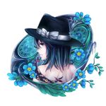  absurdres bare_back bare_shoulders black_hair blue_eyes clock dai_(yamii) flower from_behind frown gap hat hat_ribbon highres looking_back ribbon roman_numerals short_hair simple_background solo touhou usami_renko white_background 