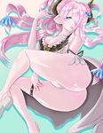  1girl ass bare_shoulders bikini blue_eyes blush breasts demon_horns earrings granblue_fantasy hair_ornament hair_over_one_eye heart heart-shaped_pupils high_heels jewelry large_breasts long_hair looking_at_viewer nail_polish narumeia_(granblue_fantasy) open_mouth panties pink_hair pointy_ears shiny shiny_hair shiny_skin sidelocks smile solo swimsuit thigh_strap very_long_hair yappy 