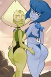  alien big_butt blue_hair blue_skin blushmallet butt cartoon_network female female/female gem_(species) green_skin hair hand_on_butt lapis_lazuli_(steven_universe) looking_back peridot_(steven_universe) steven_universe 