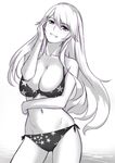  bikini breasts cleavage din_(raiden) greyscale iowa_(kantai_collection) kantai_collection large_breasts long_hair monochrome solo standing star star_print swimsuit 