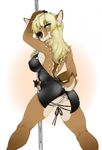  2016 blonde_hair blue_eyes breasts cervine dancing deer female hair looking_at_viewer looking_back mammal niis pole pole_dancing pussy side_boob solo 