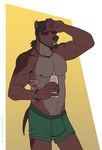  anthro armpits beard brown_fur canine clothed clothing crocdragon89 facial_hair fur grey_fur male mammal partially_clothed red_fur scar sweat underwear 