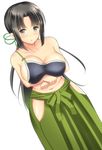  :o bangs bare_shoulders black_eyes black_hair blush breast_hold breasts cleavage collarbone commentary_request cowboy_shot green_ribbon hair_ribbon hakama hip_vent japanese_clothes kazuha_(sennen_sensou_aigis) large_breasts long_hair looking_at_viewer muneate naked_muneate navel noeomi parted_bangs ribbon sennen_sensou_aigis sideboob solo stomach very_long_hair white_background 