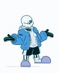  animated animated_gif atomi-cat blue_eyes bouncing coat heart loose_socks male_focus mystery_skulls one_eye_closed parody sans shorts shrug simple_background skeleton slippers socks solo standing style_parody undertale watermark web_address white_background 