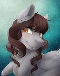  amber_eyes brown_hair curly_hair equine eyebrows eyelashes fan_character feathered_wings feathers female feral fur grey_feathers grey_fur hair mammal my_little_pony nude pegasus silentwulv smile solo wings 