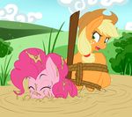  2016 anthro anthrofied applejack_(mlp) bdsm bondage bound breasts bubble cowboy_hat duo equine female friendship_is_magic hat horse mammal my_little_pony nude pinkie_pie_(mlp) pony quicksand spiderweber 