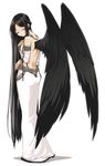  absurdres artist_request backless_dress backless_outfit black_hair black_wings breasts closed_eyes commentary_request dress from_behind full_body hand_on_own_chest highres long_hair mabinogi medium_breasts morrighan simple_background solo standing very_long_hair white_background wings 