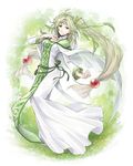  aino_yumeri capelet circlet dress full_body green_eyes green_hair hair_bobbles hair_ornament highres jewelry long_hair mireille_feydeau necklace outstretched_hand signature smile solo tales_of_pixiv very_long_hair 