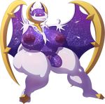  2016 anthro anthrofied areola big_breasts breasts female huge_breasts impaledwolf legendary_pok&eacute;mon looking_at_viewer lunala mature_female nintendo nipples nude open_mouth overweight overweight_female pok&eacute;mon pok&eacute;morph purple_body pussy red_eyes shiny sitting solo thick_thighs video_games wide_hips wings 