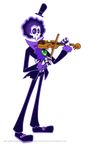  afro atomi-cat black_hair brook commentary formal full_body hat heart highres instrument male_focus music mystery_skulls one_piece parody playing_instrument popped_collar purple_eyes purple_hair skeleton solo spectral_hair standing style_parody suit top_hat transparent_background violin watermark web_address 