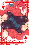  blouse breasts cape card card_(medium) commentary_request fingernails hair_ribbon hands headless highres large_breasts long_sleeves multiple_views playing_card red_eyes red_hair ribbon sekibanki touhou yoiti 