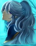  bangs blue_hair long_hair male_focus mikleo_(tales) partially_submerged ponytail purple_eyes solo_focus swept_bangs tales_of_(series) tales_of_zestiria water yukin_(es) 