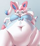  093_(artist) big_breasts bikini breasts clothing eeveelution female lingerie low-angle_view nintendo overweight pok&eacute;mon simple_background swimsuit sylveon video_games worm&#039;s-eye_view 
