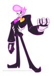  atomi-cat commentary formal heart lewis_(mystery_skulls) male_focus mystery_skulls necktie pink_eyes pink_hair skeleton solo spectral_hair standing suit transparent_background watermark web_address 