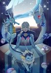  androgynous articuno blanche_(pokemon) character_name dragonair gen_1_pokemon gen_2_pokemon glowing glowing_eyes green_eyes highres kingdra legendary_pokemon long_hair poke_ball pokemon pokemon_(creature) pokemon_go ponytail silver_hair sitting vaporeon wenz window 