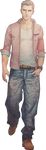  absurdres baggy_pants belt blonde_hair boots burn_scar carlos collarbone denim full_body green_eyes hand_in_pocket highres jeans kyokugen_dasshutsu male_focus muscle official_art pants scar smile solo tomono_rui transparent_background zero_time_dilemma 